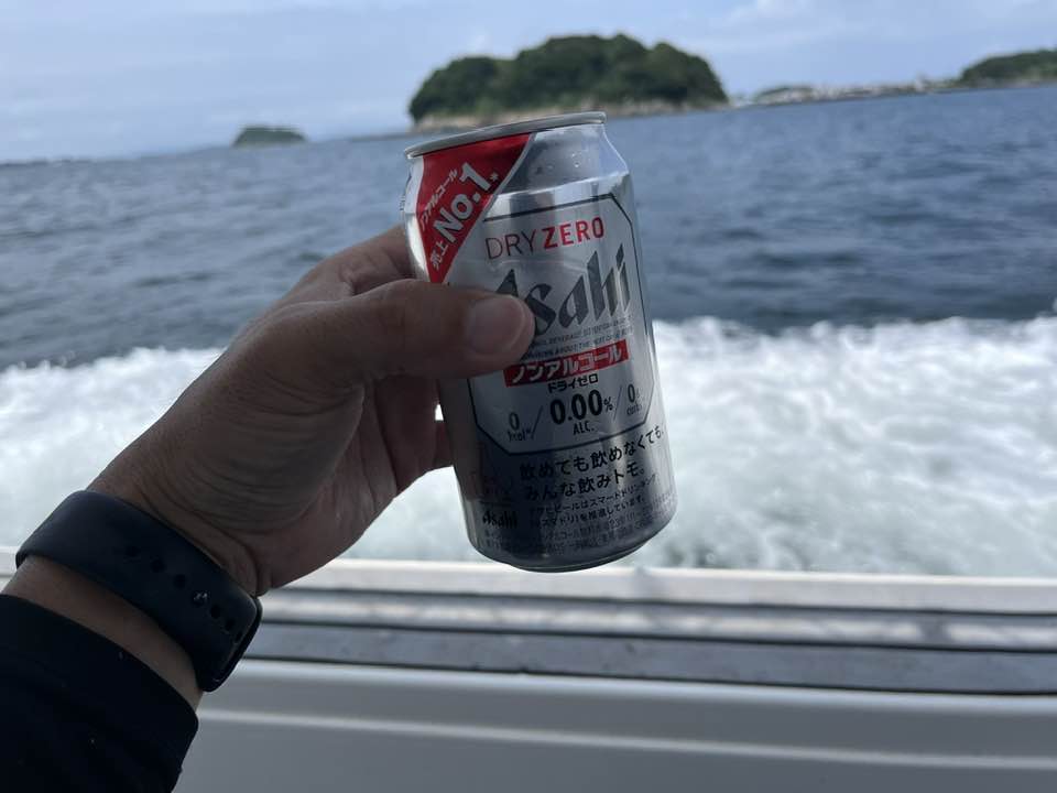 釣りが終わった後は、ノンアルビールで乾杯